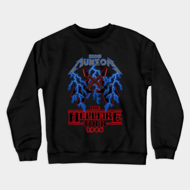 Distressed Eddie Munson - The Hellfire Tour Crewneck Sweatshirt by Tee Arcade